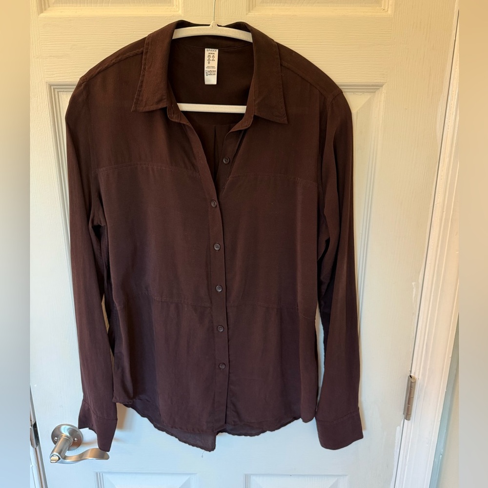 SPANX Brown Long Sleeve Button-Down Shirt